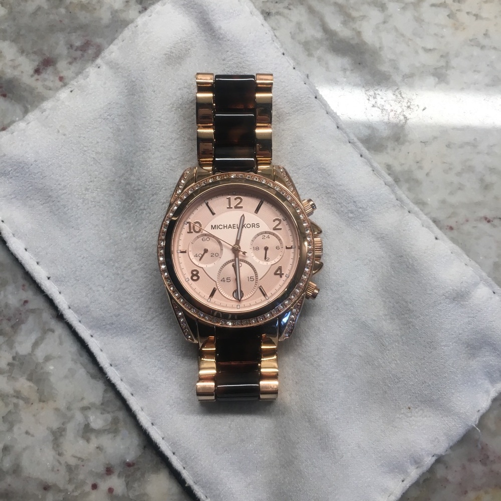 Michael Kors tortoise and rose gold watch